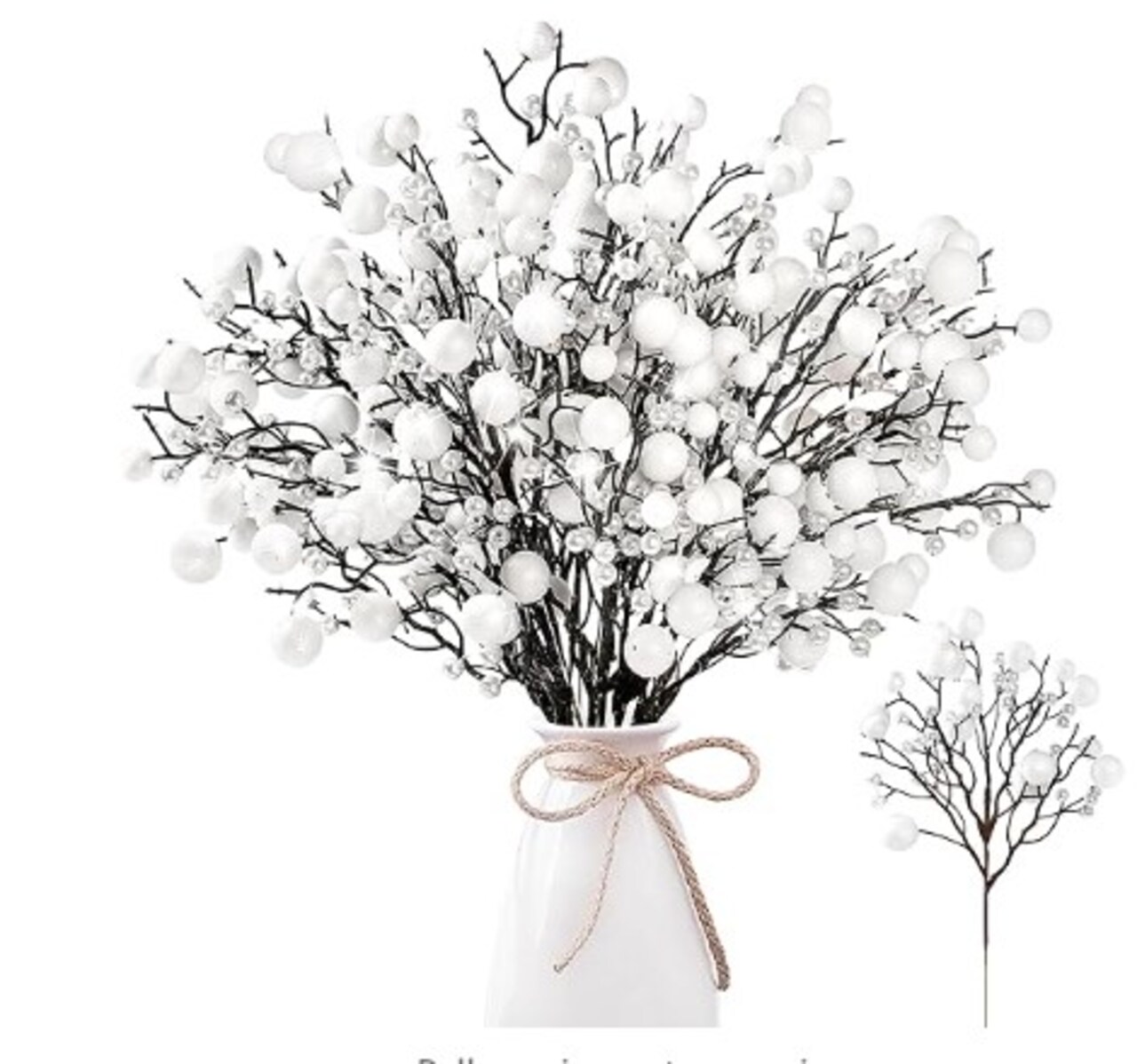 11.4 inch Christmas Glitter Berries Spray Picks 15 Pack Artificial Glitter Berry Stems Branches of Holly Berry for Christmas Tree Ornaments Wreath DIY Crafts Xmas Holiday Home Decor (White)